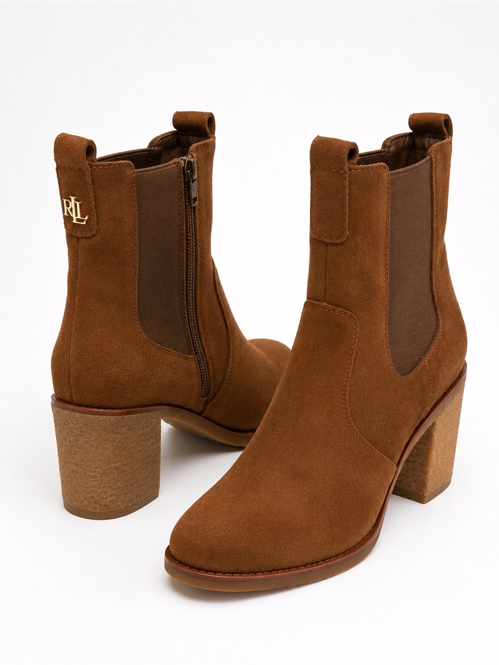 246. LRL Brown Suede Block Heel Boots